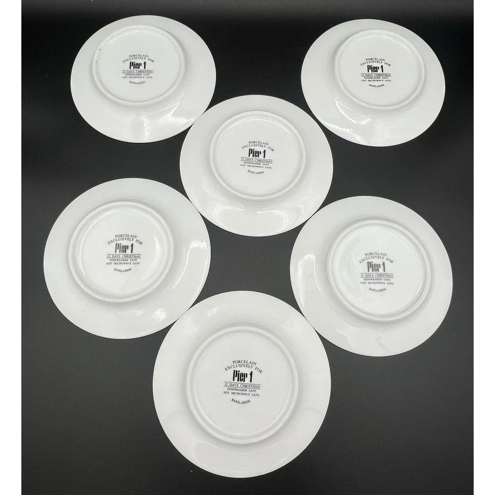 6 Pier 1 12 Days of Christmas Porcelain Saucers Plates 6